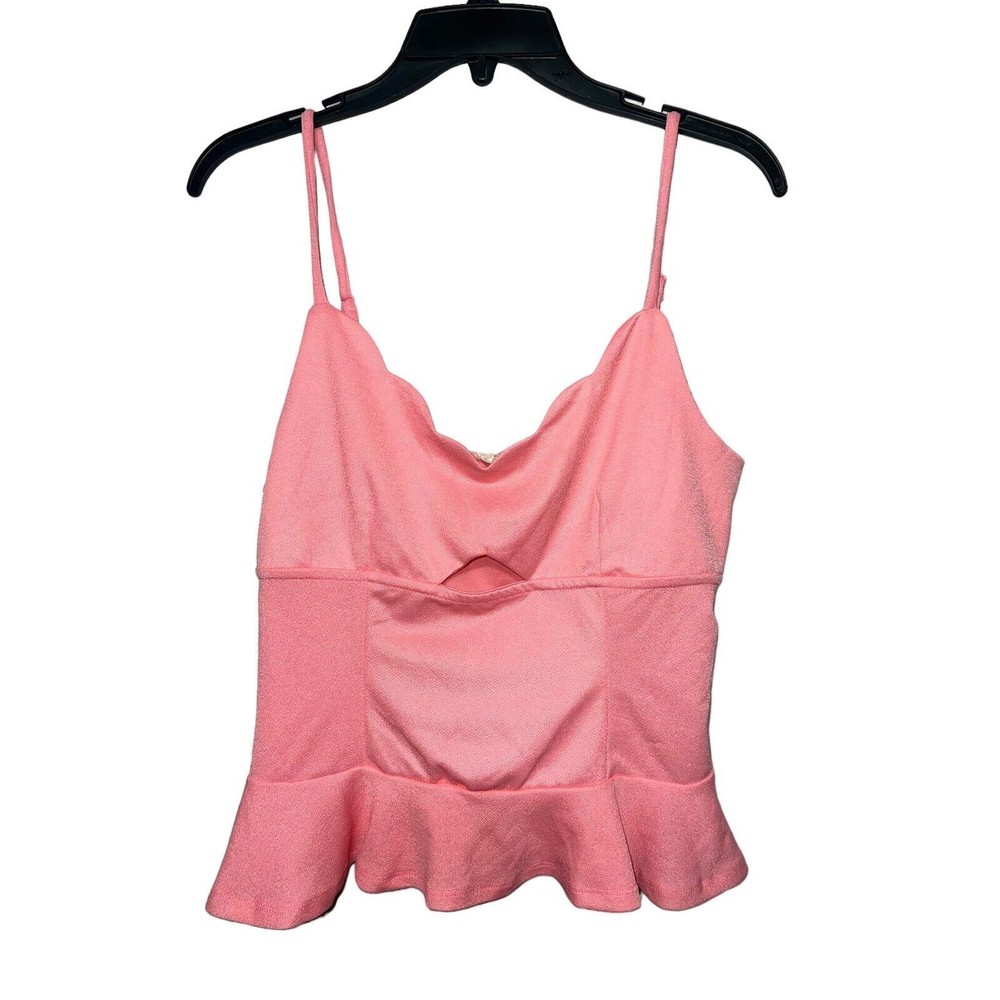 Meraki Womens Tank Top Size L Pink Spaghetti Strap Keyhole Ruffles Scalloped